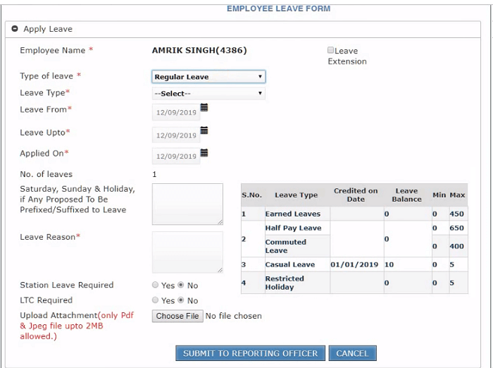 ihrms employee leave form