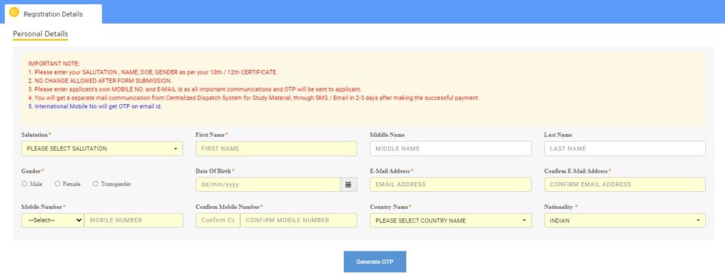 ICAI student registration form