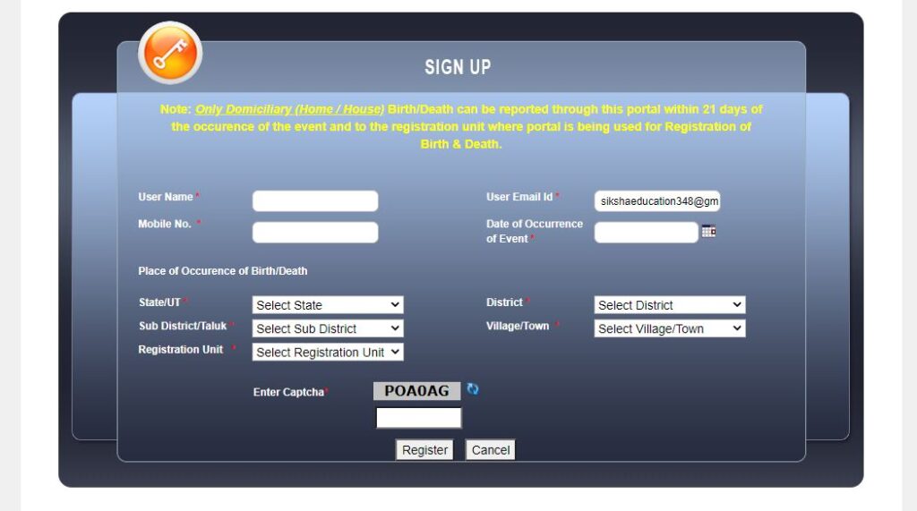 crsorgi user registration form