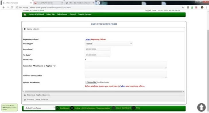 Apply for leave on Manav Sampada UP Portal