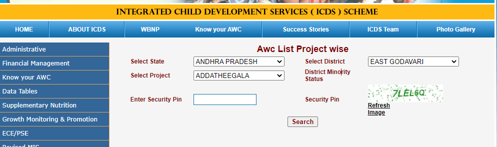 awc project wise list