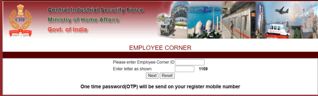 cisf employee corner reset password